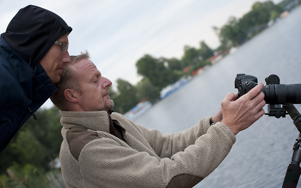 Angler vor den Mirower Bootshäusern, Mecklenburgische Seenplatte